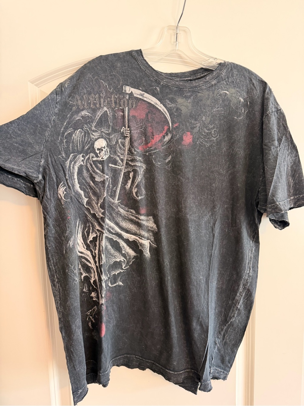 Affliction Black Graphic Tee with Grim Reaper and Red Accents